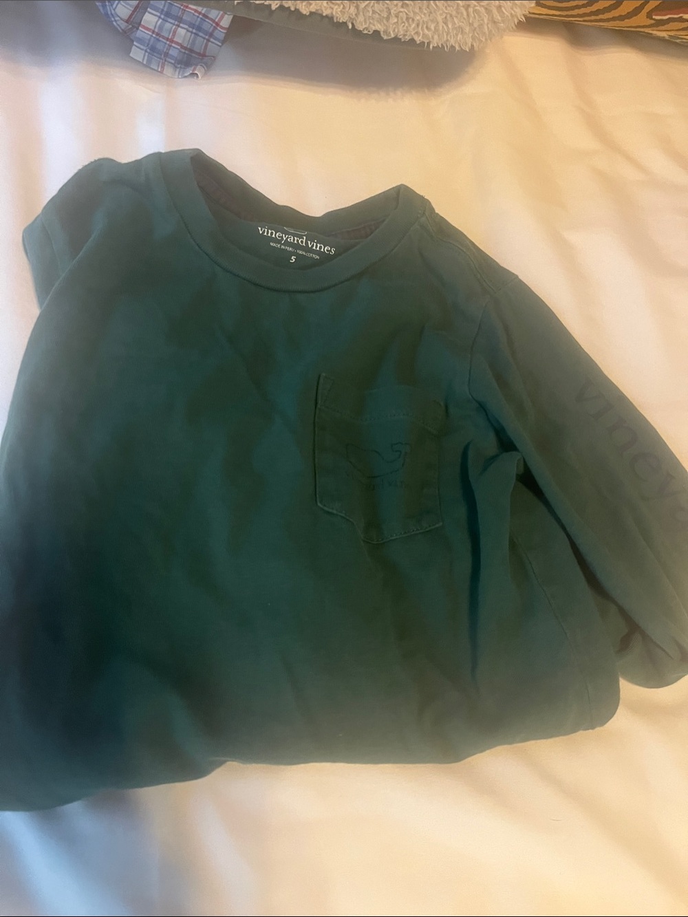 Vineyard Vines boys  Forest Green Long Sleeve Pocket Tee